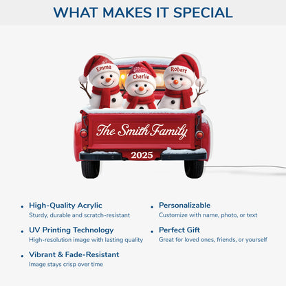 Personalized Snowman Red Truck Christmas Light Box - Holiday Decor Gift for Family