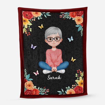 Custom Chibi Character Blanket with Name - Personalized Floral Keepsake Gift for Grandma & Mom