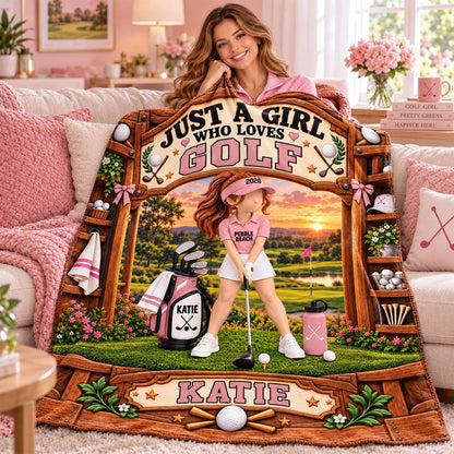 Just A Girl Who Loves Golf Blanket, Personalized Golf Blanket,Custom Name Golf Gift, Gift for Golf Na02 Hv01 KL07