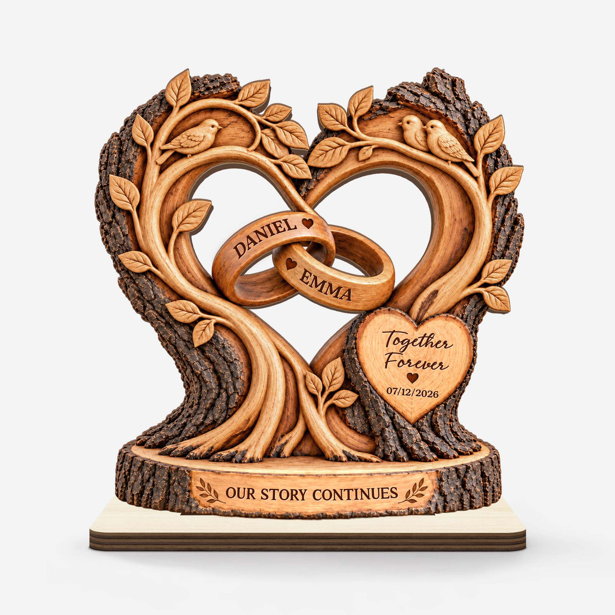 Together Forever Heart Tree Personalized Wooden Plaque - Custom Anniversary & Wedding Gift for Couples