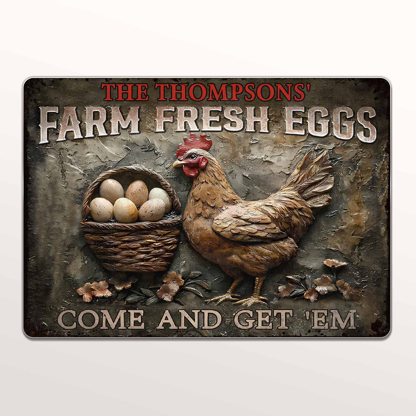 Personalized Farm Fresh Eggs Metal Sign for Family with personalized design details for meaningful gifting image 6