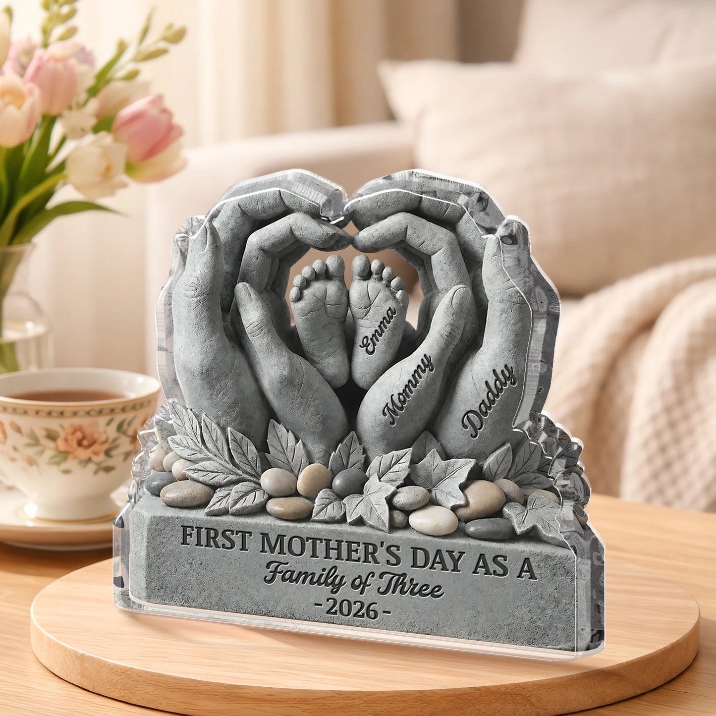First Mother's Day as a Family of Three - Personalized New Mom Acrylic Plaque Keepsake