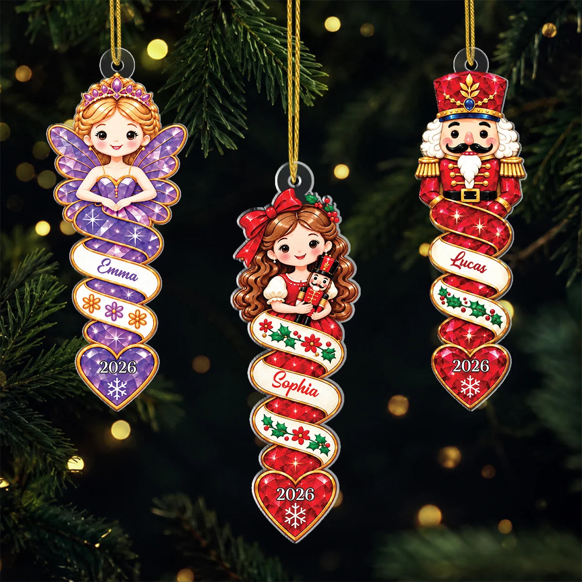 Personalized Nutcracker Character Acrylic Ornament - Custom Name Festive Christmas Tree Keepsake Gift for Kids