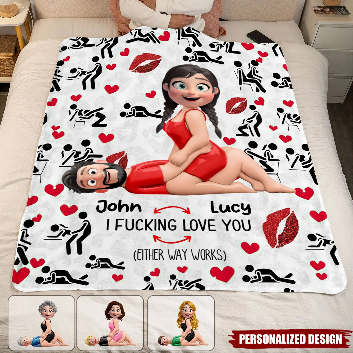 I Fucking Love You Either Way Works Personalized Couple Blanket - Anniversary Gift for Husband Wife Boyfriend