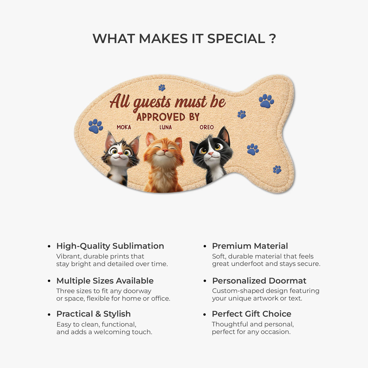 "All Guests Must Be Approved By The Cat" - Custom Shaped Doormat for Cat Lovers