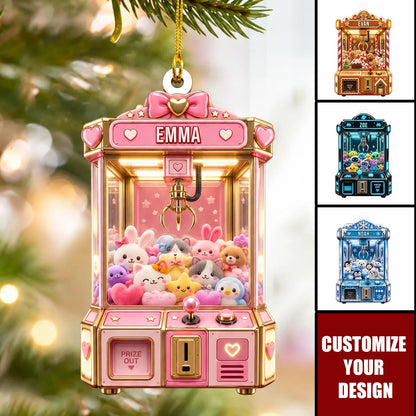 Custom Claw Machine Christmas Ornament - Personalized Name Plush Toy Arcade Tree Decor for Kids