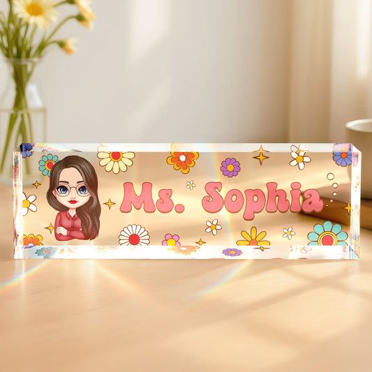 Custom Teacher Desk Name Plate for Teacher with personalized design details for meaningful gifting
