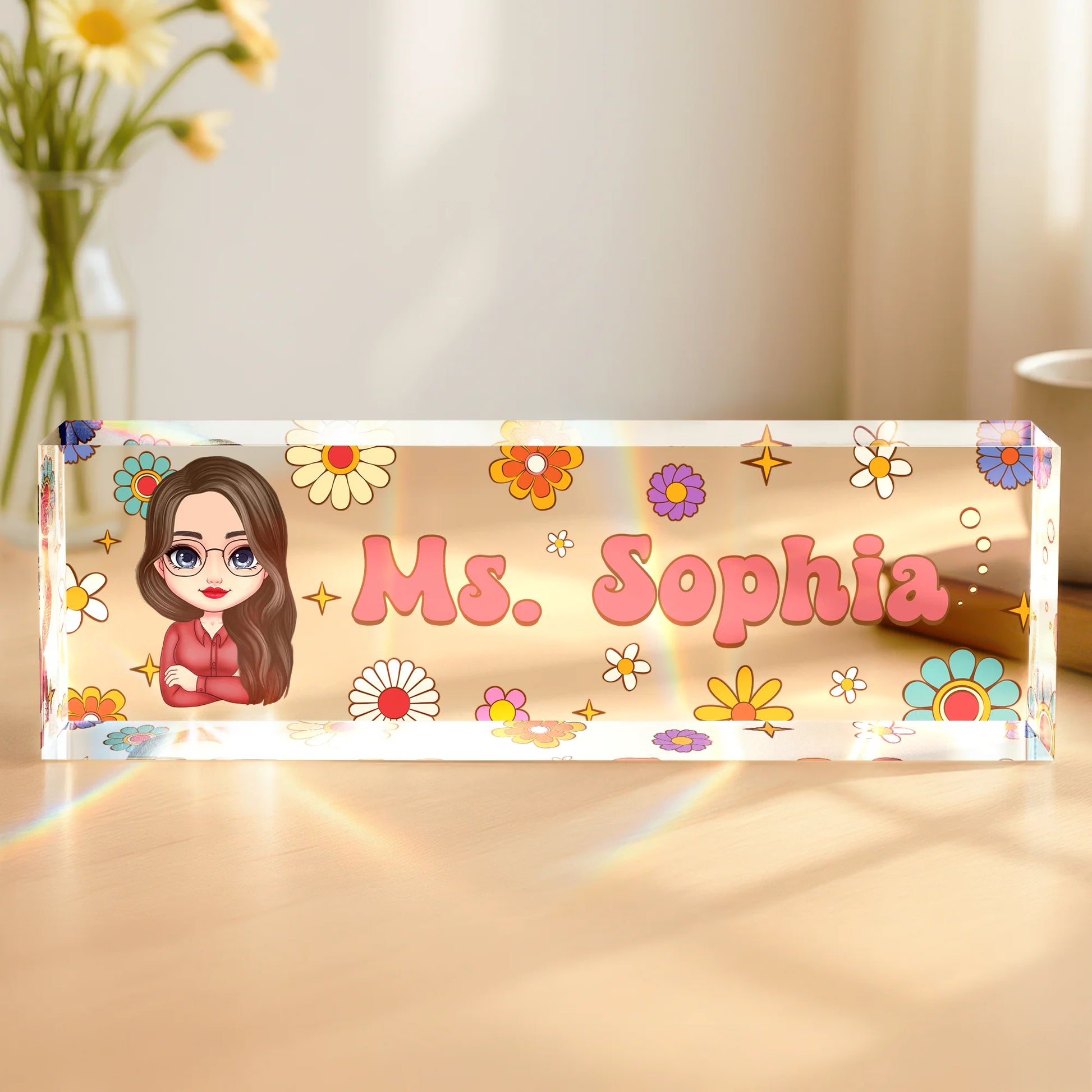 Custom Teacher Desk Name Plate for Teacher with personalized design details for meaningful gifting