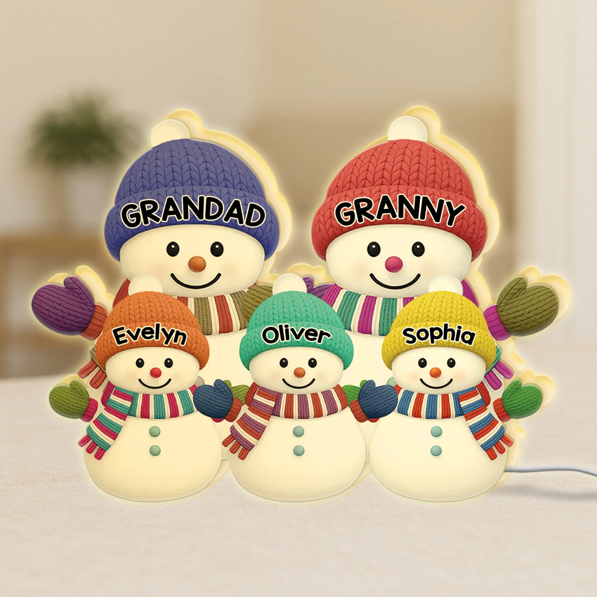 Custom Snowman Family Acrylic Light Box - Personalized Christmas Gift for Grandparents & Family