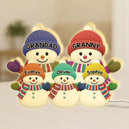 Custom Snowman Family Acrylic Light Box - Personalized Christmas Gift for Grandparents & Family