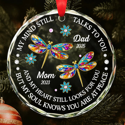 My Mind Still Talks To You Personalized Memorial Circle Glass Ornament - Custom Remembrance Keepsake Gift for Family