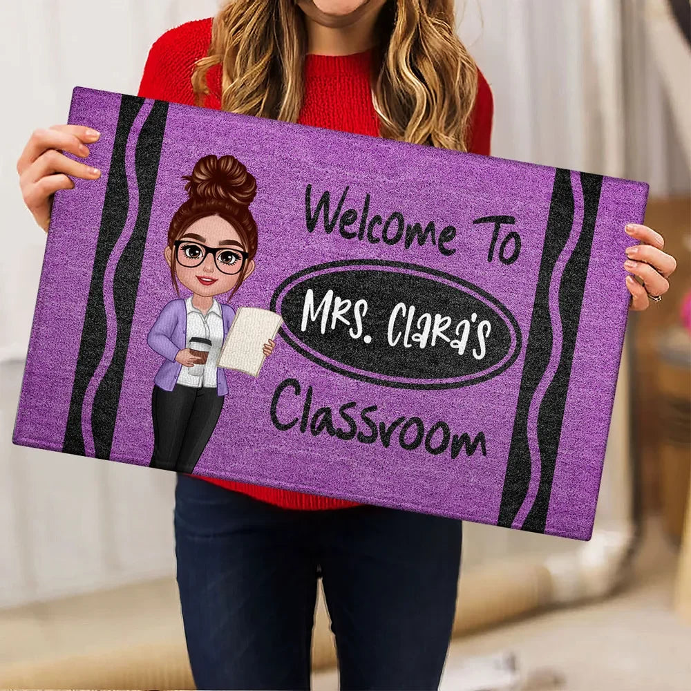 Personalized teacher doormat with crayon design - custom welcome classroom gift image 7