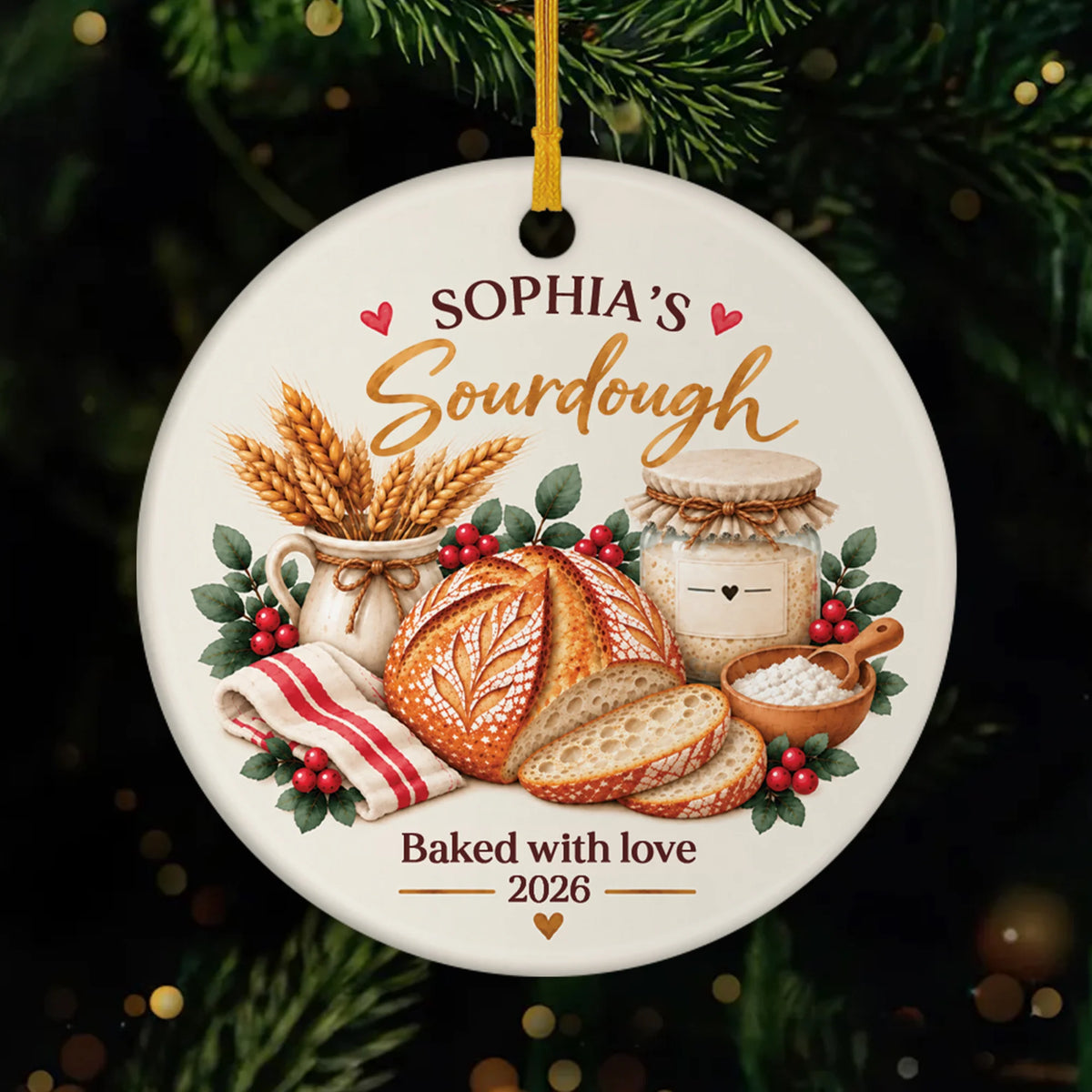 Baked With Love Personalized Ceramic Ornament - Custom Sourdough Baker Christmas Gift