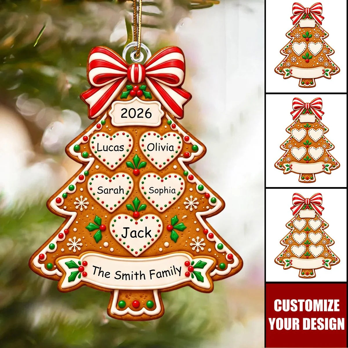 Personalized Gingerbread Tree Family Acrylic Ornament - Custom Christmas Keepsake