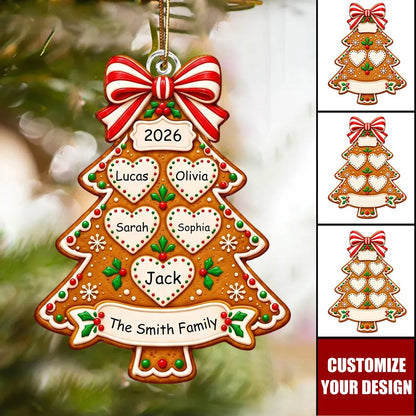 Personalized Gingerbread Tree Family Acrylic Ornament - Custom Christmas Keepsake