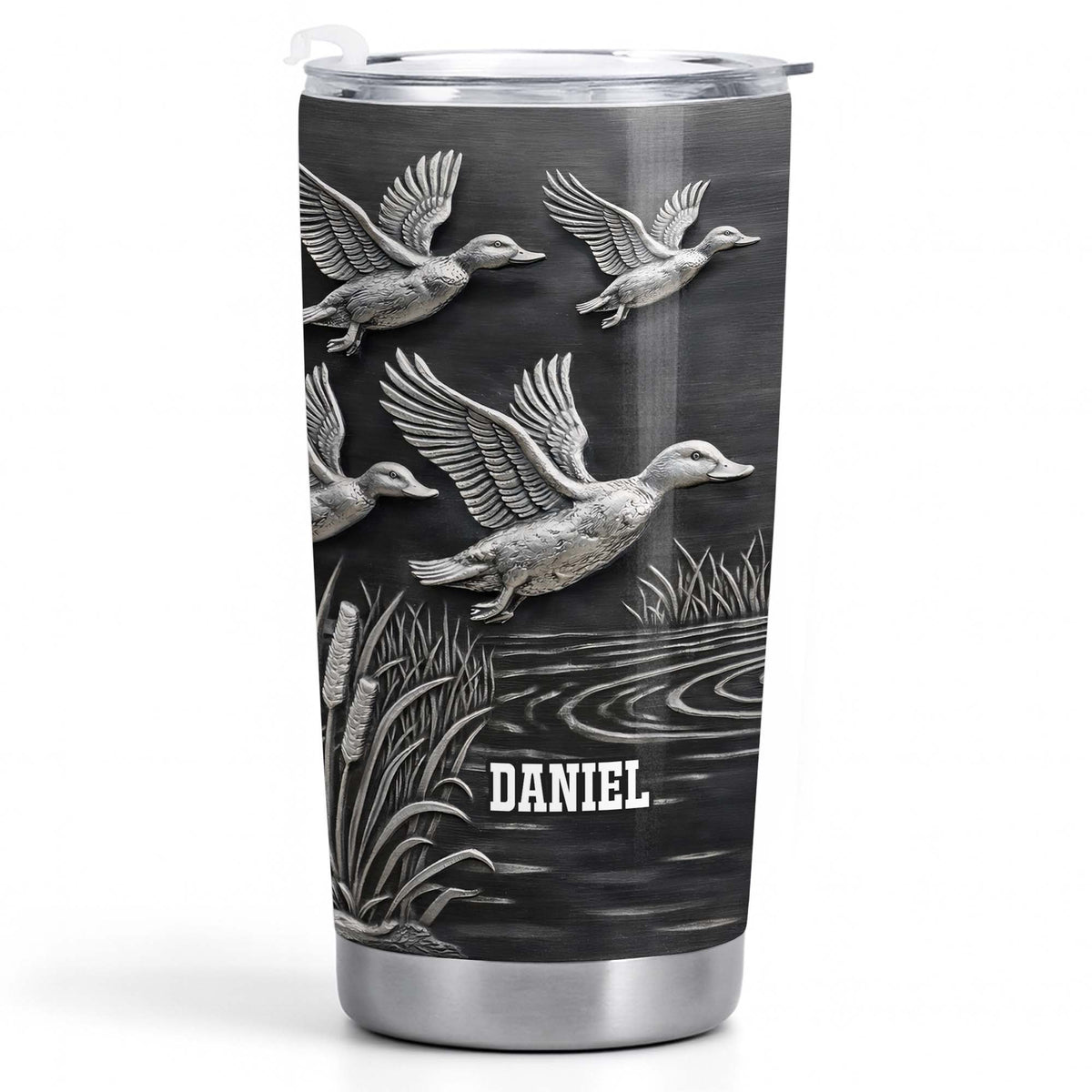 Geese In Flight Over Tranquil Landscape Tumbler