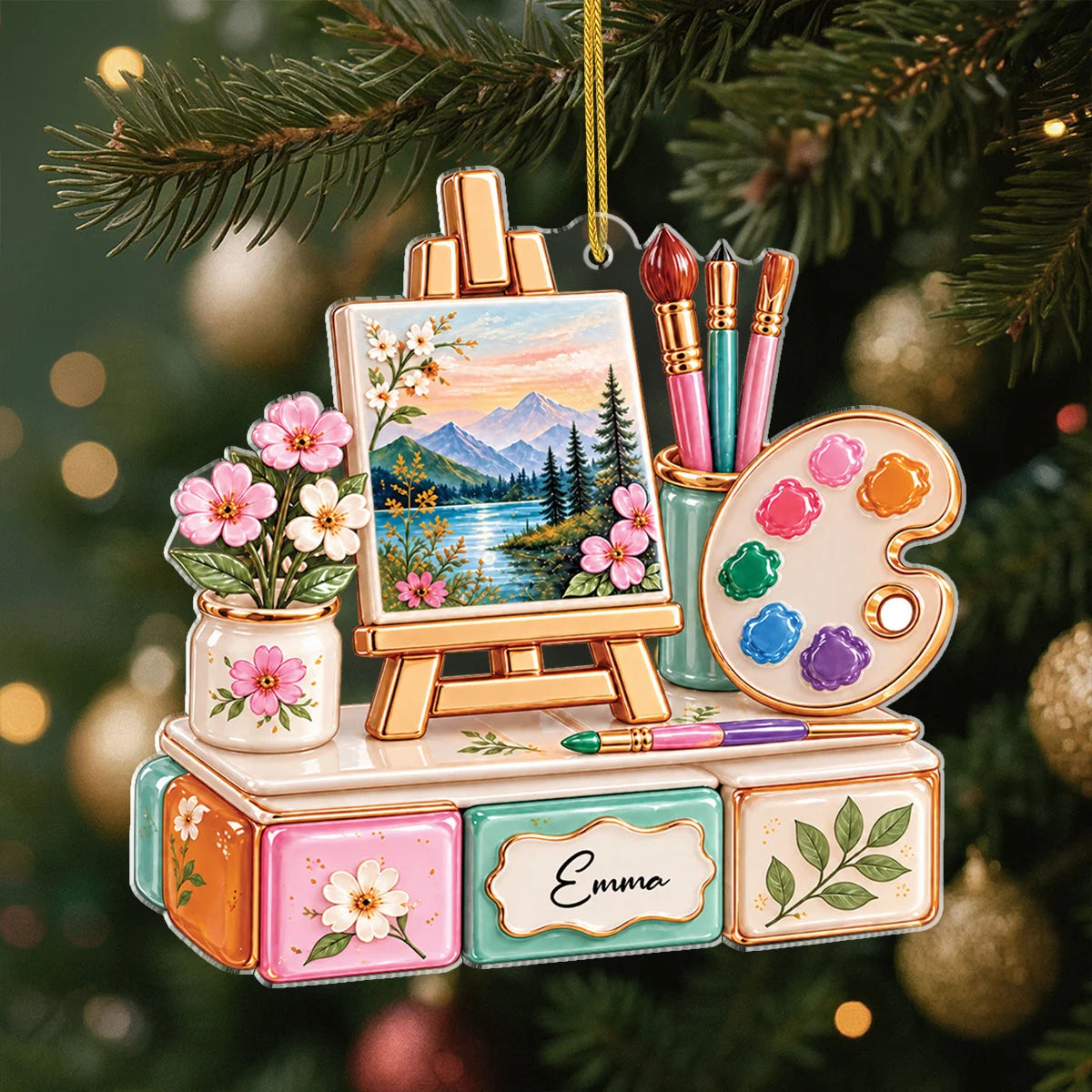 Custom Name Painter Easel Palette Acrylic Ornament - Personalized Artist Keepsake Gift for Christmas