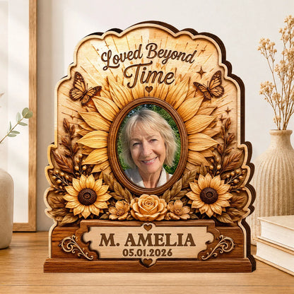 "Loved Beyond Time" Personalized Photo Wooden Block - Custom Memorial Keepsake Gift for Loss of Loved One