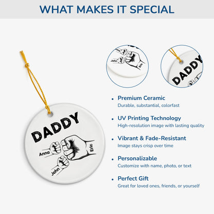 Ceramic Ornament material and size view - Personalized Dad Fist Bump Ornament
