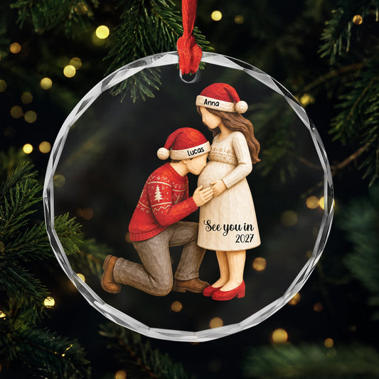 See You in 2027 Personalized Glass Ornament - Christmas Gift for Expecting Parents
