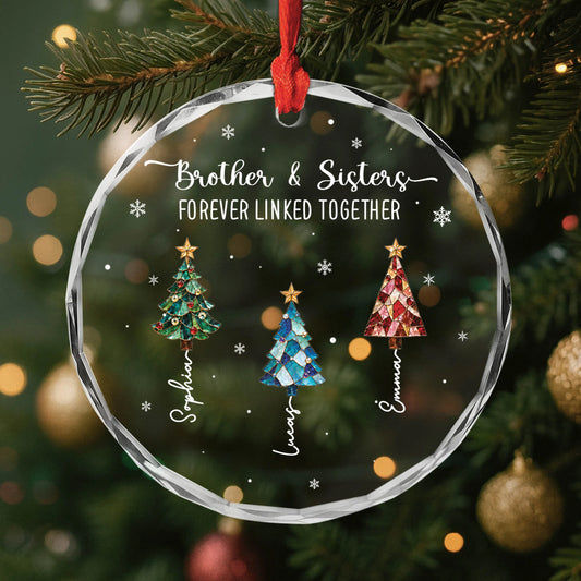 "Forever Linked Together" Personalized Sibling Glass Ornament - Christmas Gift for Brother and Sisters