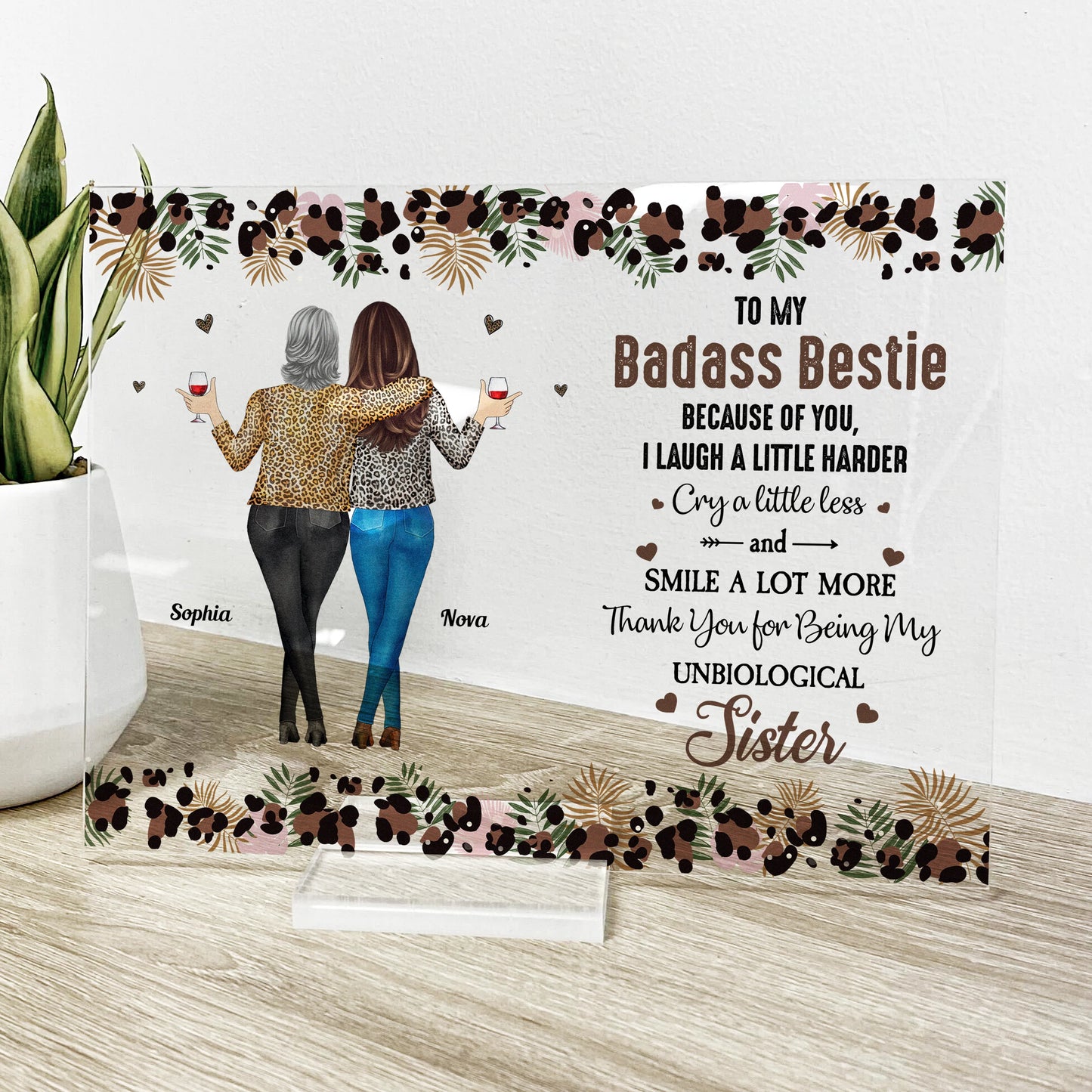 Custom Badass Bestie Acrylic Plaque for Best Friends with personalized design details for meaningful gifting