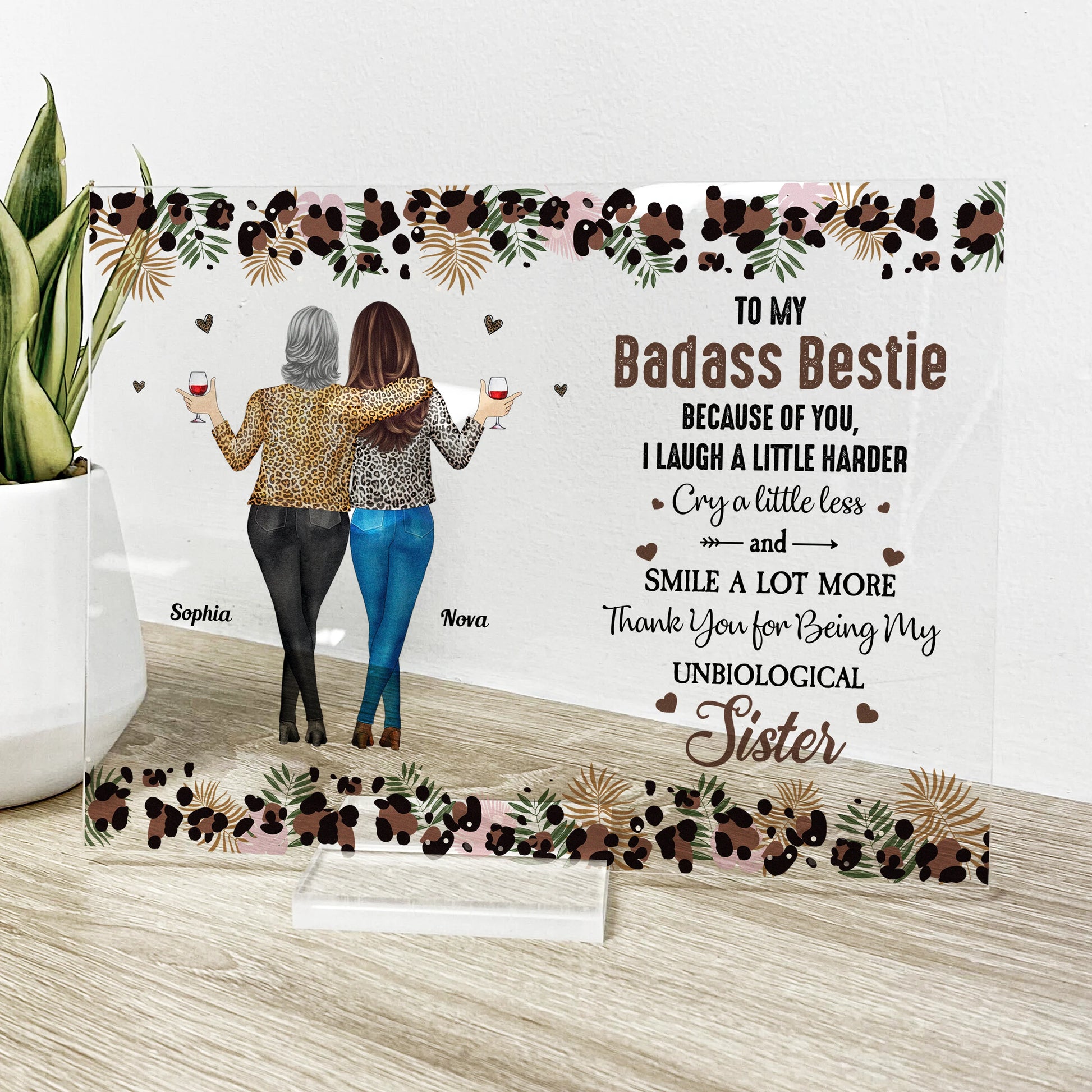 Custom Badass Bestie Acrylic Plaque for Best Friends with personalized design details for meaningful gifting