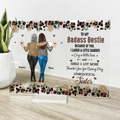 Custom Badass Bestie Acrylic Plaque for Best Friends with personalized design details for meaningful gifting