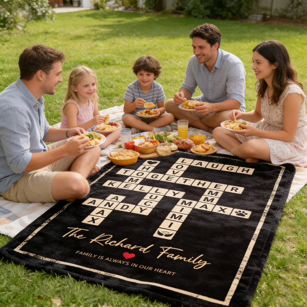 Custom Crossword Family Names Blanket - Personalized Scrabble Tile Throw for Mom