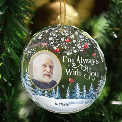 "Forever in My Heart" Custom Photo Cardinal Glass Ornament - Personalized Memorial Christmas Gift
