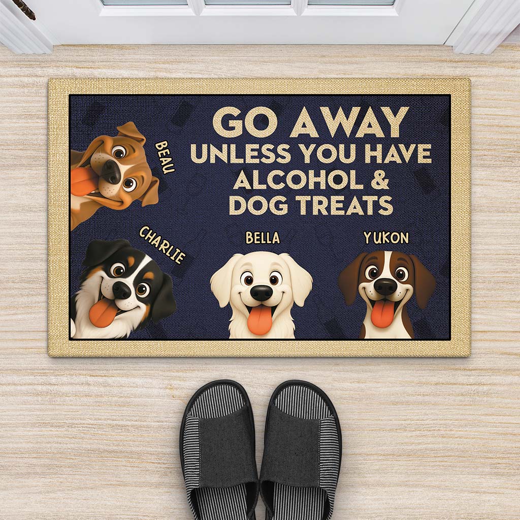 "Go Away Unless You Have Alcohol & Dog Treats" Personalized Doormat - Welcome Mat for Dog Lovers