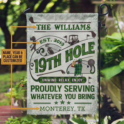 Garden Flag material and size view - Personalized 19Th Hole Golf Garden Flag