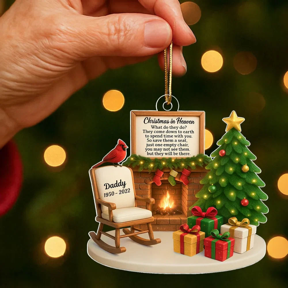 Christmas in Heaven Cardinal Save A Seat Custom Name Acrylic Ornament - Personalized Memorial Christmas Gift for Family, Loss of Loved One