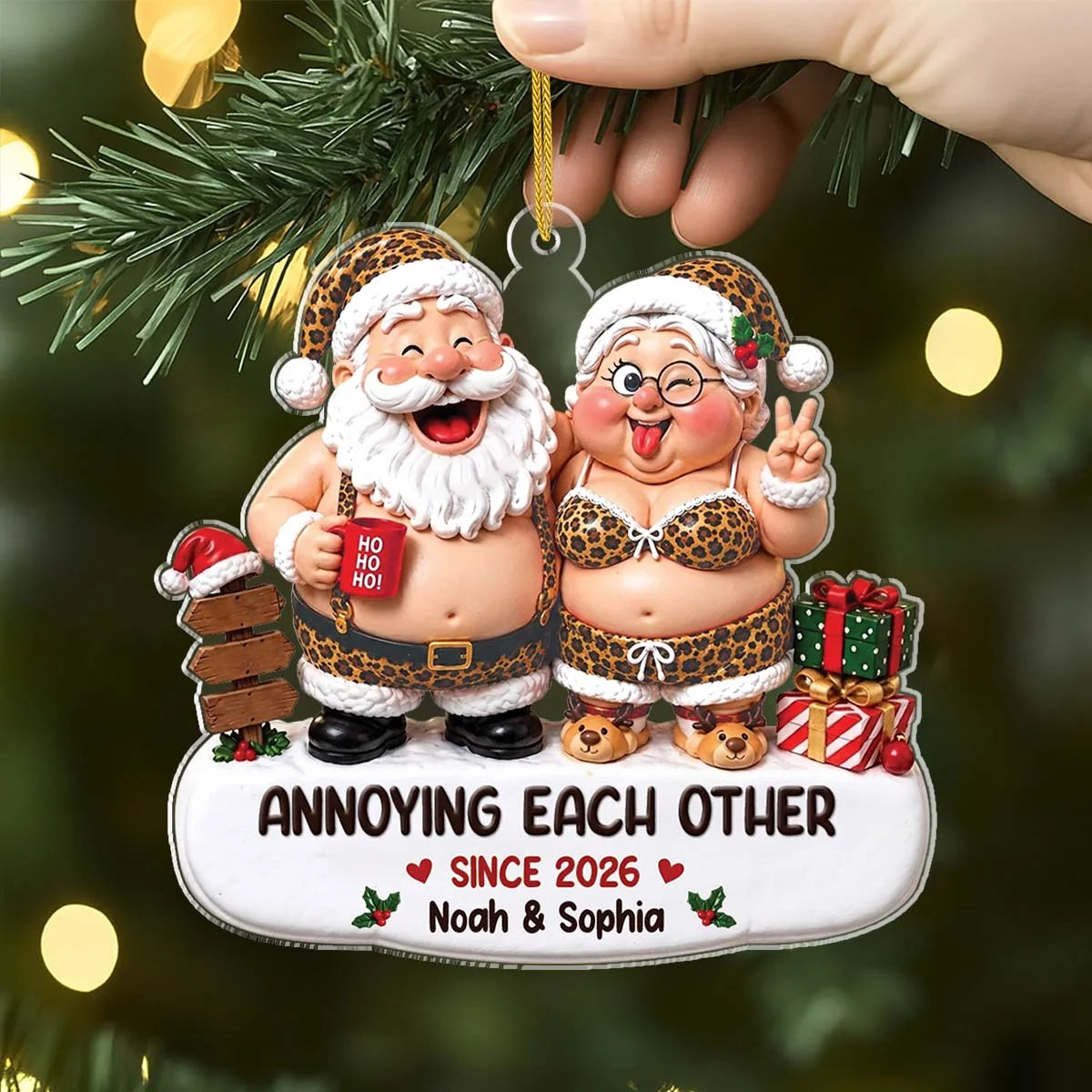 "Growing Old Together" Personalized Santa Couple Acrylic Ornament - Custom Christmas Keepsake for Husband & Wife