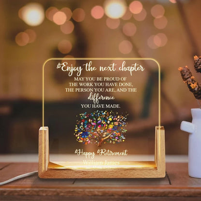 Enjoy The Next Chapter Personalized Night Light - Custom Retirement Gift for Coworker & Boss Keepsake