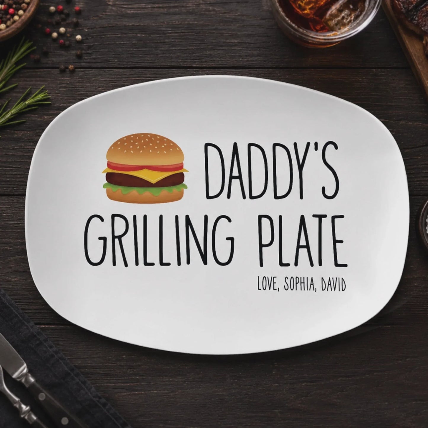 "Daddy's Grilling Plate" Personalized BBQ Platter - Custom Grill Master Gift for Dad