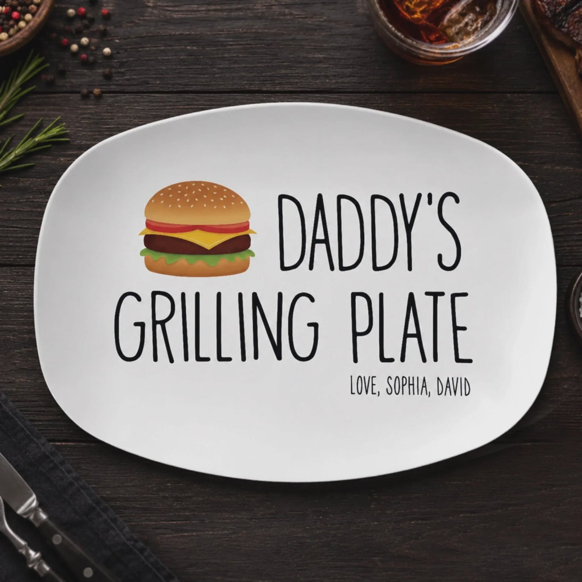 "Daddy's Grilling Plate" Personalized BBQ Platter - Custom Grill Master Gift for Dad