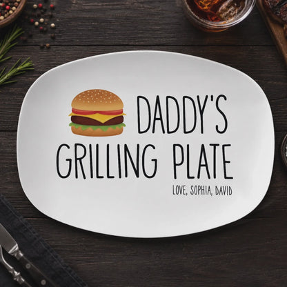 "Daddy's Grilling Plate" Personalized BBQ Platter - Custom Grill Master Gift for Dad