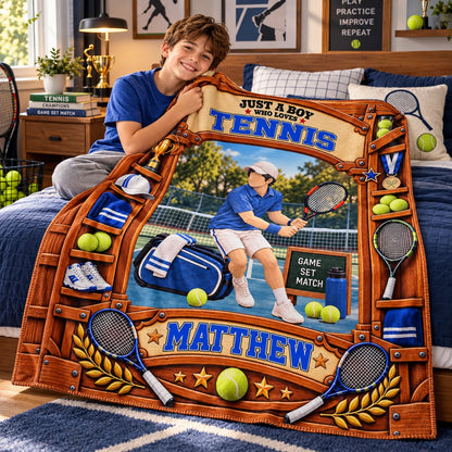 Custom Just A Boy Who Loves Tennis Blanket, Gift For Tennis Lovers L0411 Tm01 KL07