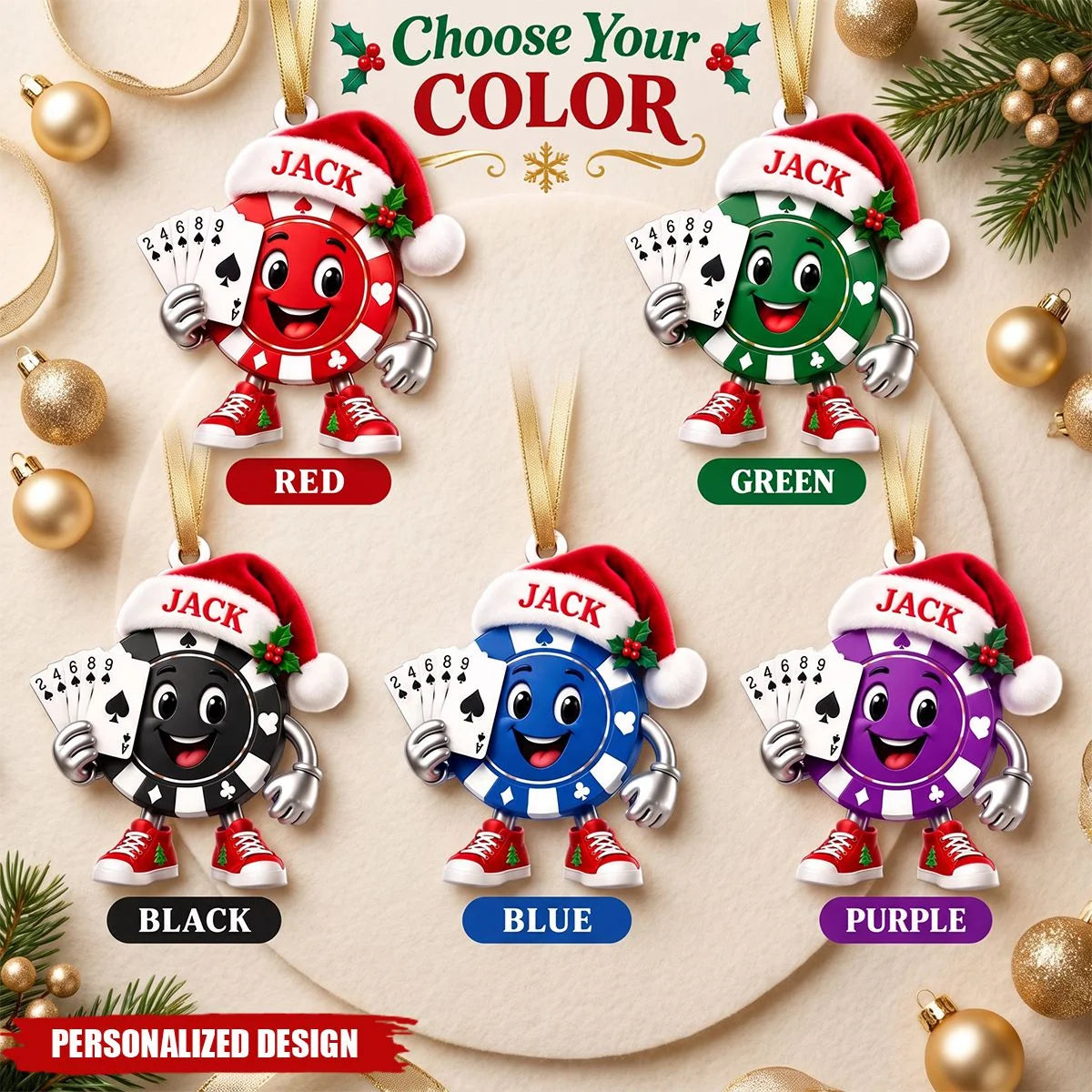 Custom Poker Chip Wooden Ornament - Personalized Christmas Keepsake Gift for Card Players