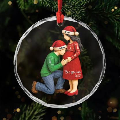See You Soon Baby Bump Personalized Glass Ornament - Christmas Gift for Expecting Parents