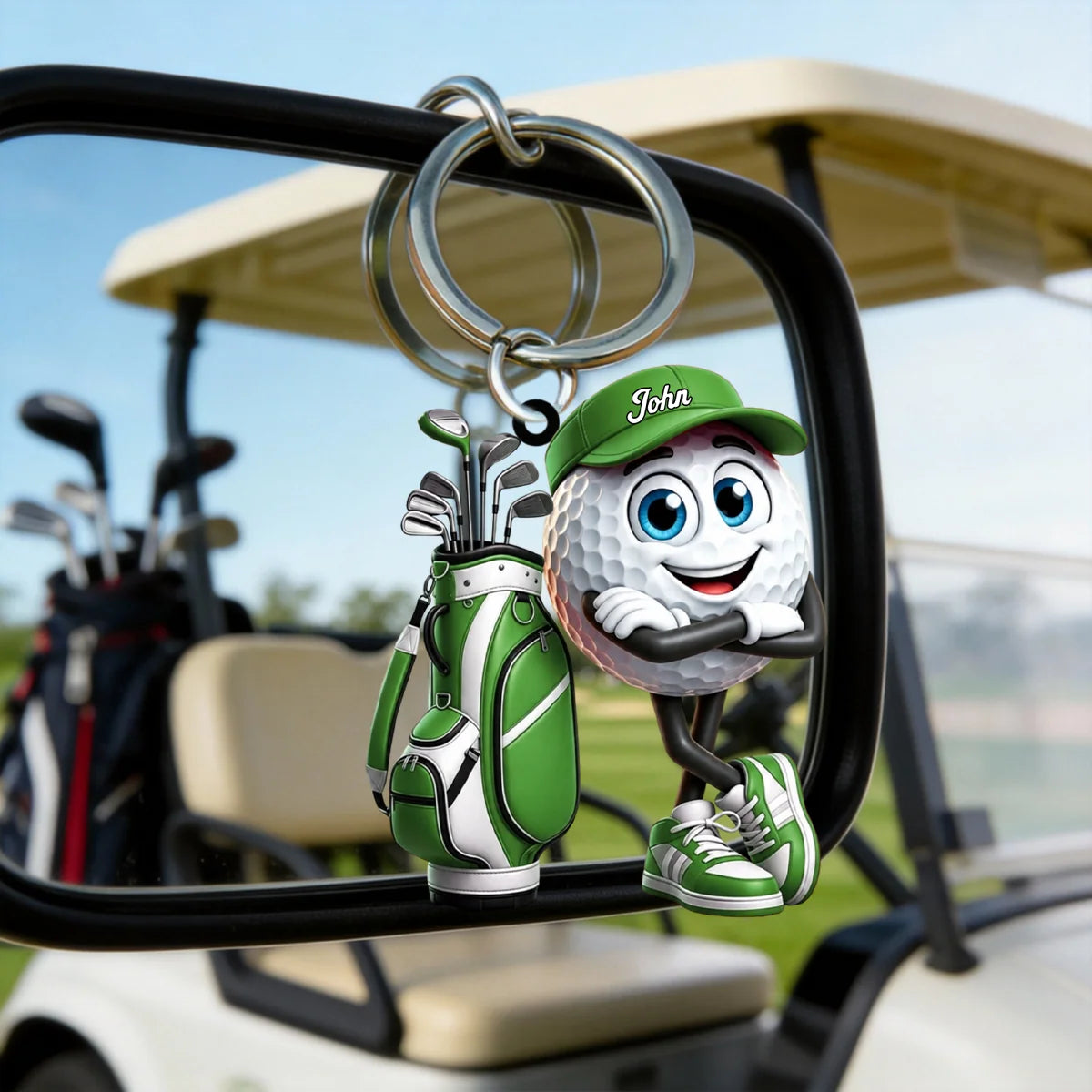 Cool Arms-Crossed Golf Buddy Keychain - Personalized Cute Golf Ball Mascot Gift for Golfers