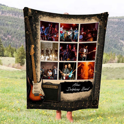 Custom Rock Band Photo Collage Blanket – Personalized Guitar Music Throw among Bandmates