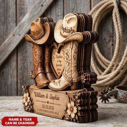 Plaque material and size view - Personalized Cowboy Boots Wooden Plaque