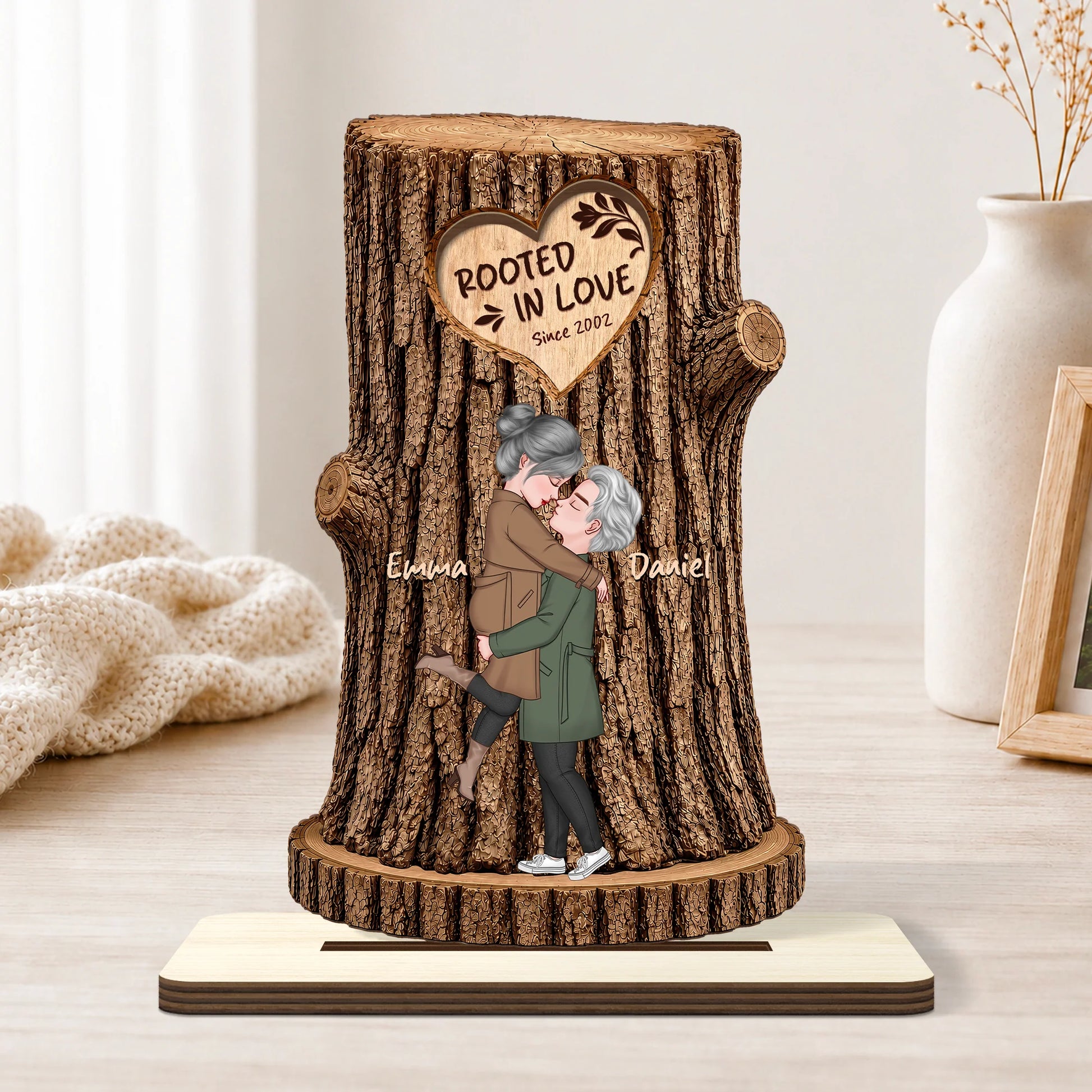 Rooted In Love Personalized Wooden Plaque - Custom Couples Anniversary Gift Keepsake