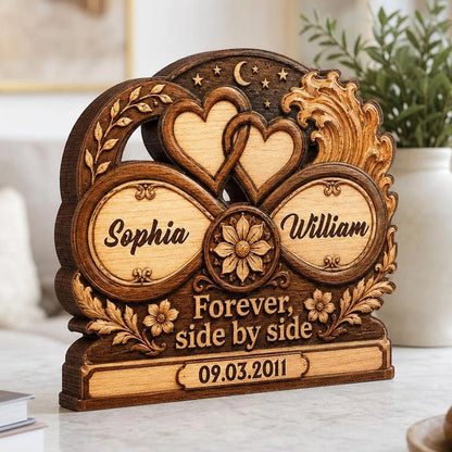 Forever Side By Side Personalized Couple Wooden Block - Custom Anniversary Gift for Wife, Husband