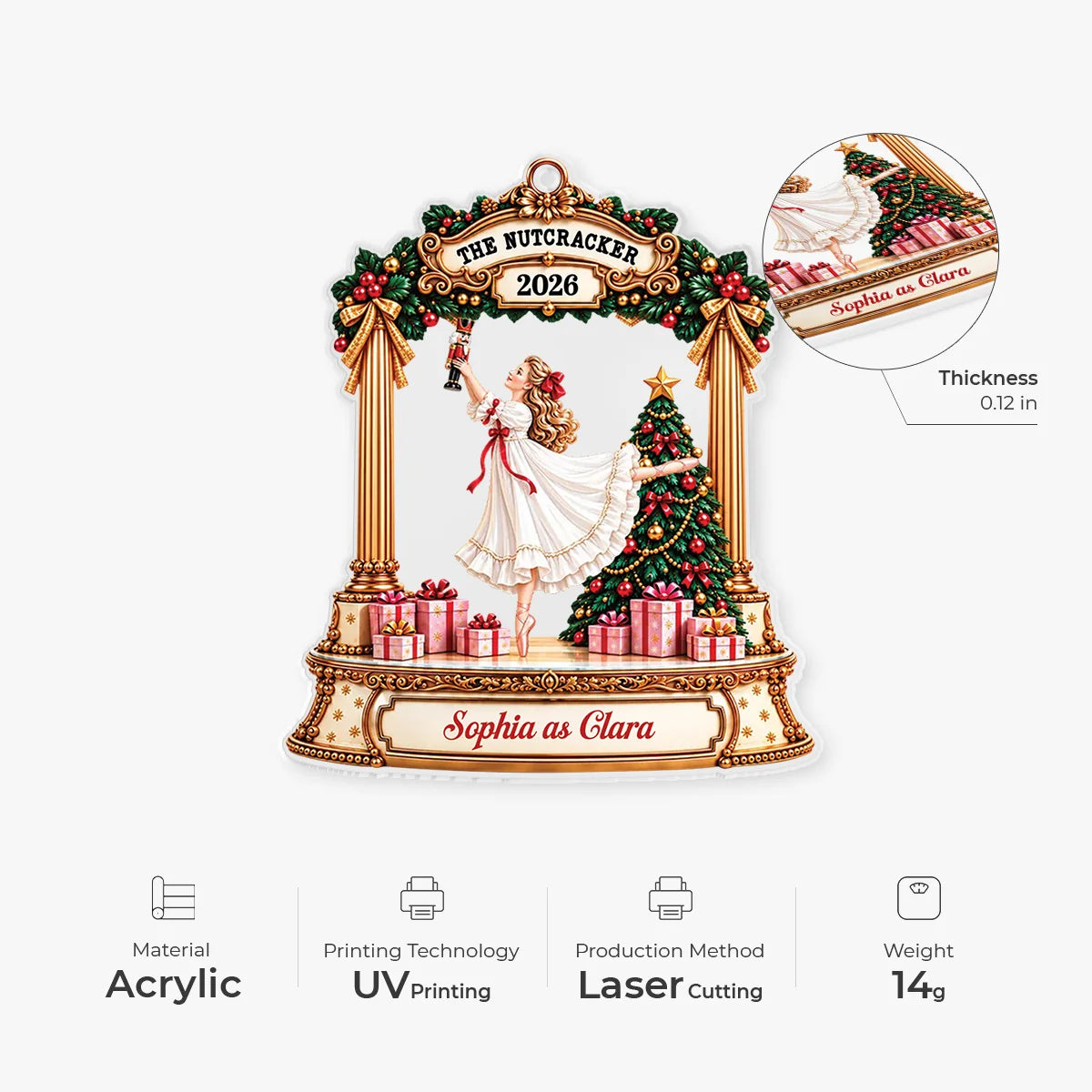 The Nutcracker Ballet Personalized Acrylic Ornament - Daughter Ballerina Keepsake