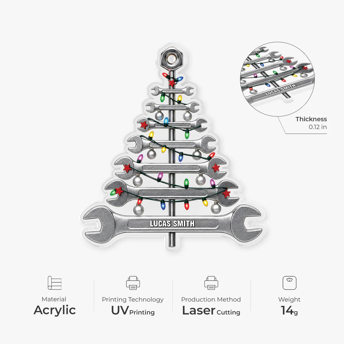 Wrench Christmas Tree Acrylic Ornament - Personalized Mechanic Gift for Dad or Husband