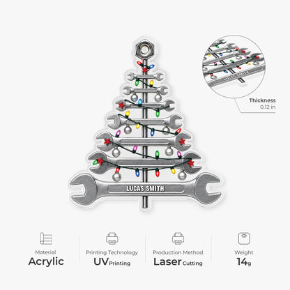 Wrench Christmas Tree Acrylic Ornament - Personalized Mechanic Gift for Dad or Husband