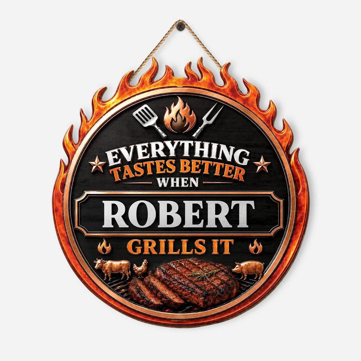 Everything Tastes Better Personalized BBQ Grill Wood Sign - Custom Backyard BBQ Sign Gift for Him